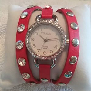 Red leather Strada watch